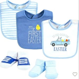Hudson Baby Infant Boy Cotton Bib and Sock Set, Easter Truck, 0-9 Months